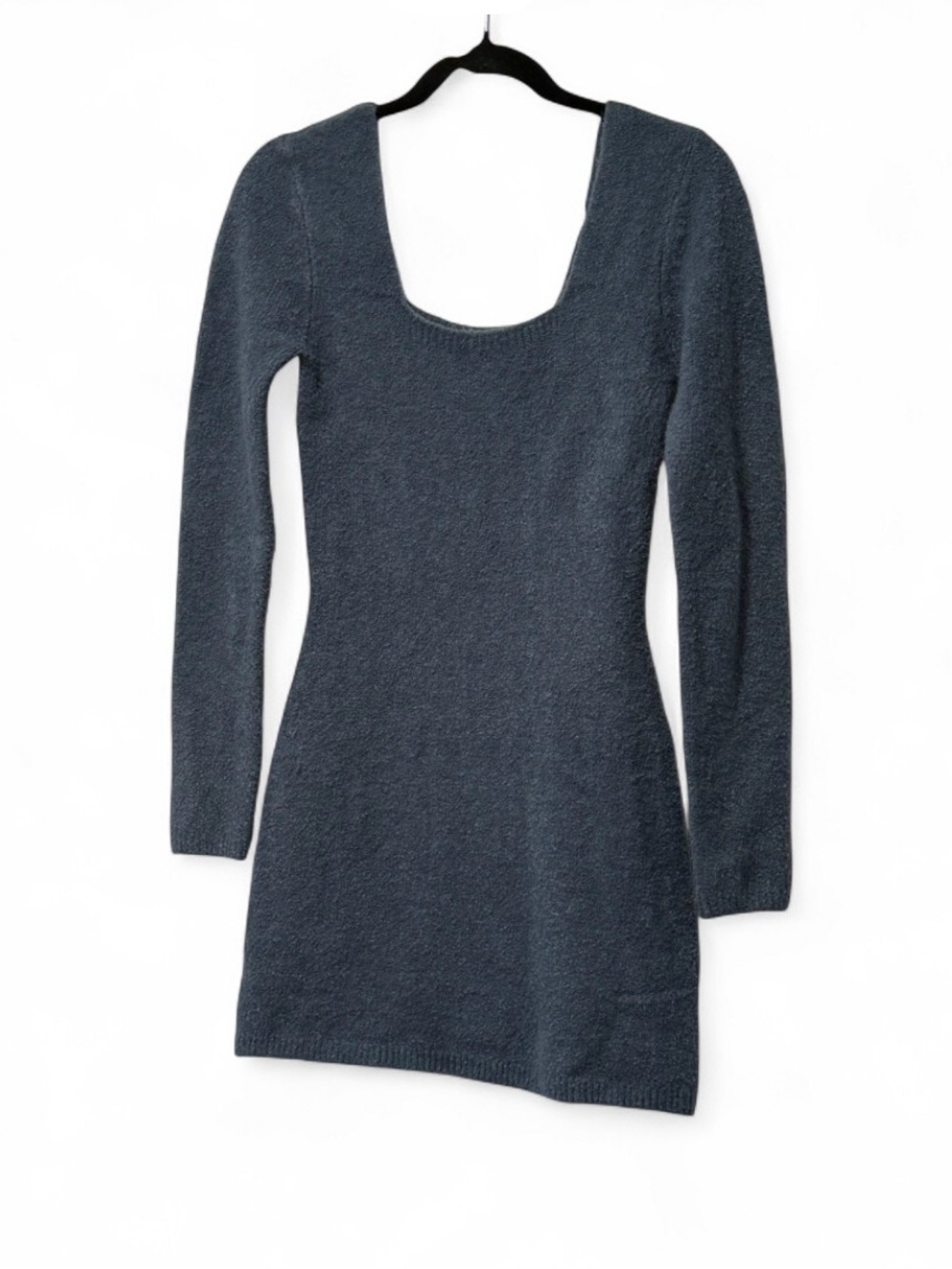 ZARA Slate Blue Fuzzy Knit Scoop Neck Long Sleeve Mini Sweater Dress S